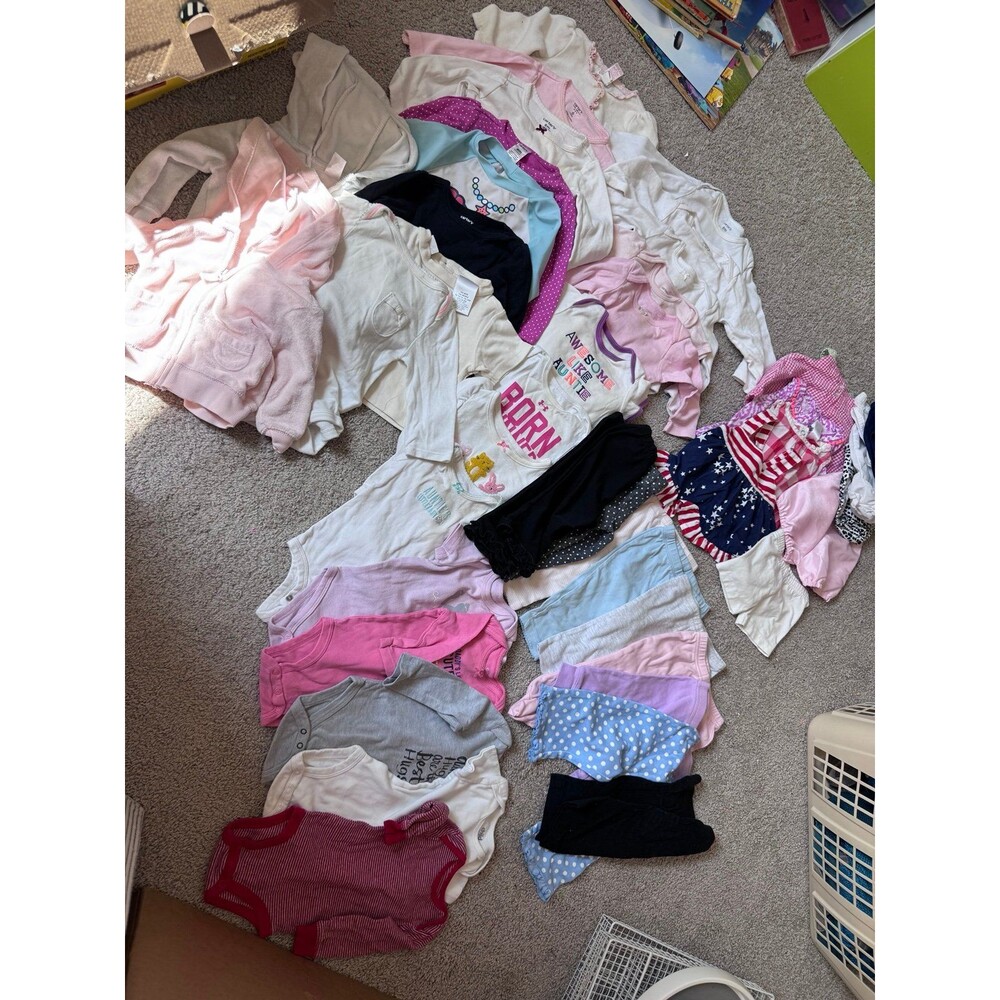 43 Piece Baby Girl Clothing Bundle – Size 6 Months – Carter’s + Variety Lot